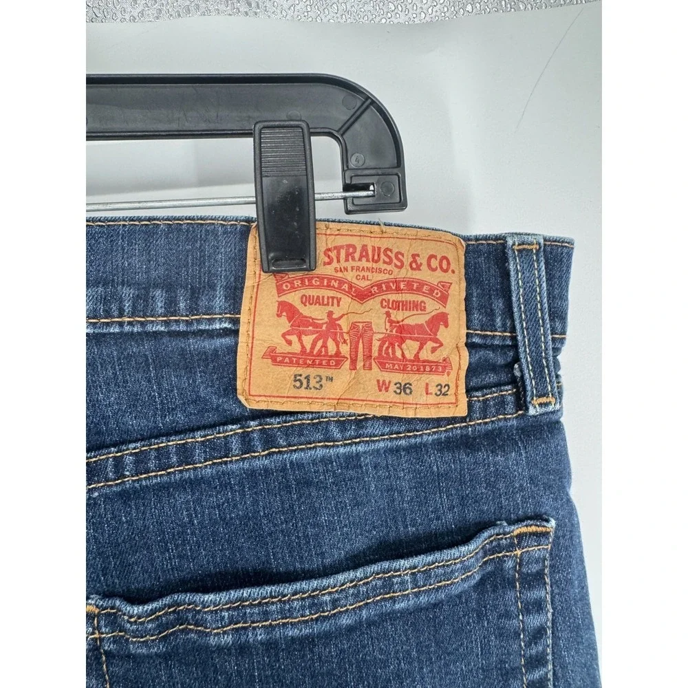 Levis Slim Fit Straight Leg 513 Jeans Mens 36x32 Blue Denim Cotton Dark Wash